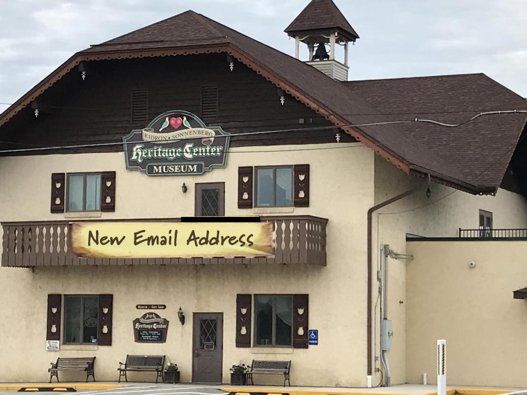 Kidron Heritage Center with New Email Address banner