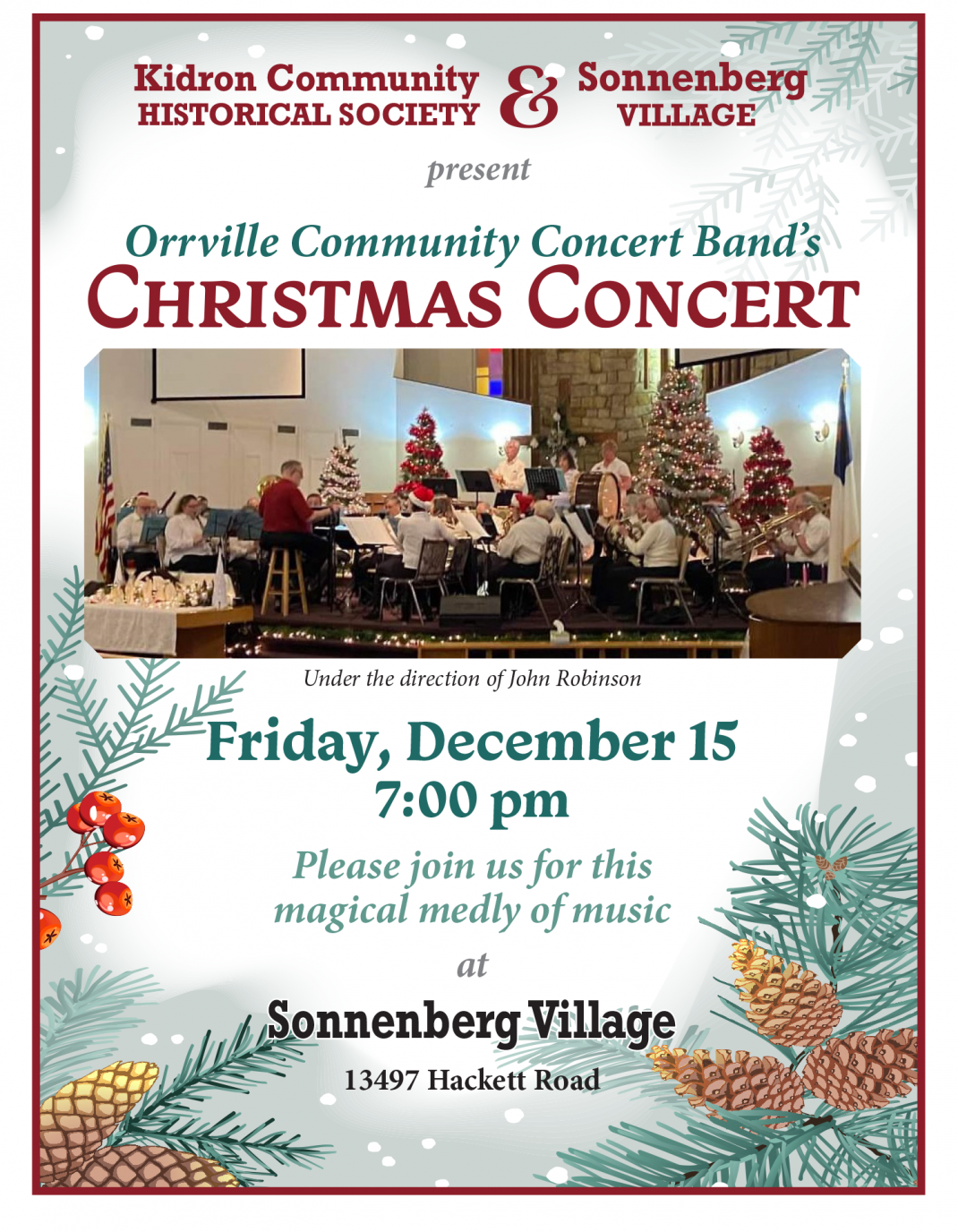 Orrville Band Concert at Sonnenberg December 15 at 7pm 2023